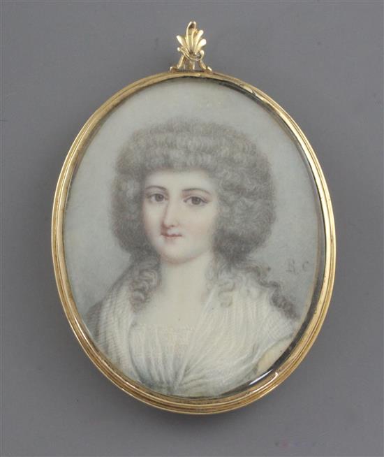 Circle of Richard Cosway (1742-1821) Miniature of a lady 2 x 1.5in.